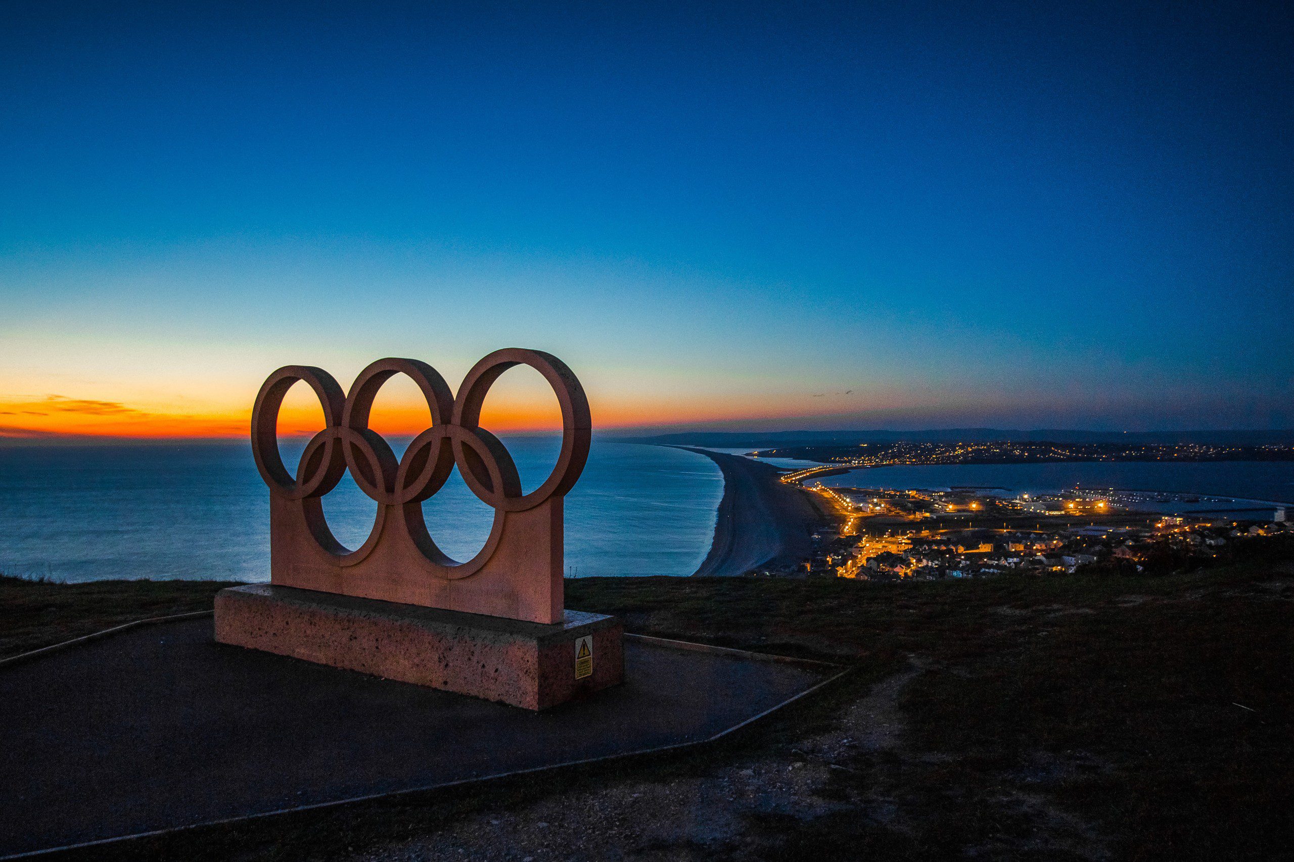 The Olympic Rings stone monument at Portland, Dorset