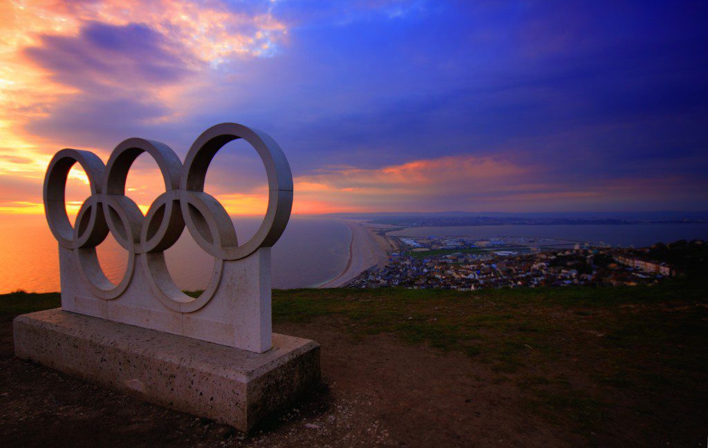 The Olympic Rings stone monument at Portland, Dorset