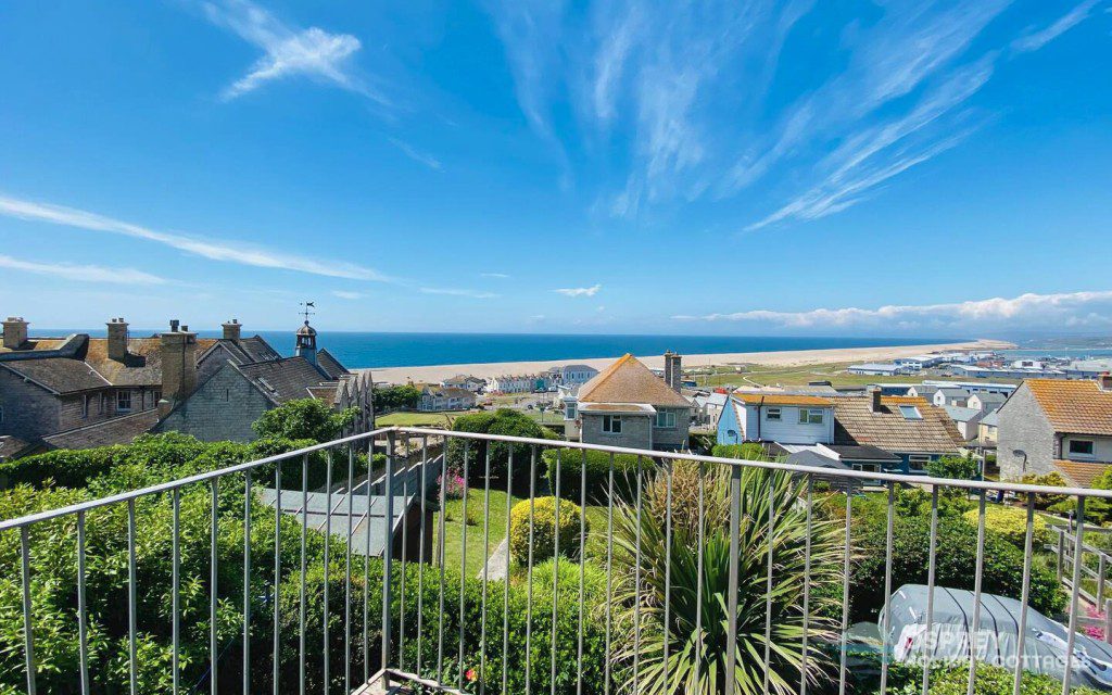 A panorama of Chesil Beach, on the island of Portland in Dorset